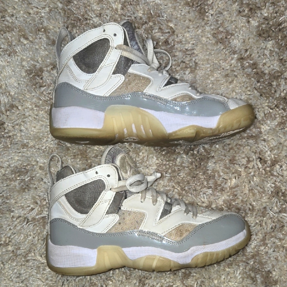 Jordan Womens Sneakers in Gray, White, and Tan